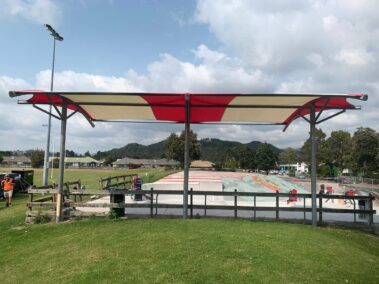 Shade Sail for the Whangamata Rugby Club using E32 - by Covered Whangamata