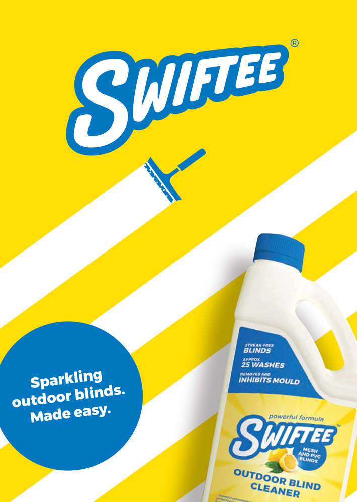 Swiftee® Outdoor Blind Cleaner specifically designed for Ziptrak® outdoor Mesh and PVC blinds