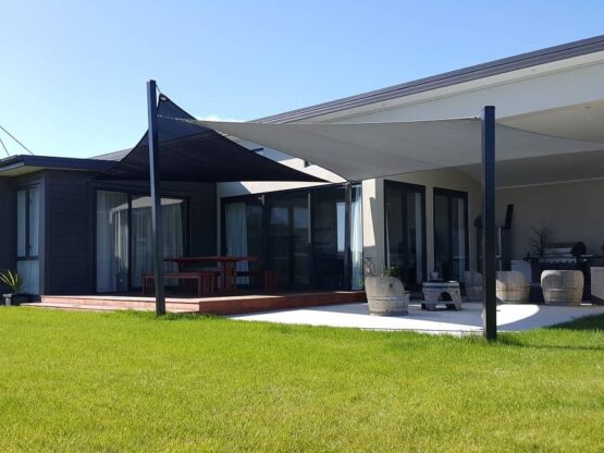 Black & silver dual shade sails by ShadePlus using Z16 shade cloth NZ