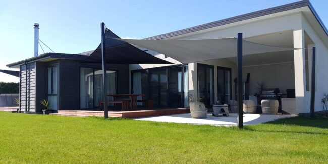 Black & silver dual shade sails by ShadePlus using Z16 shade cloth NZ